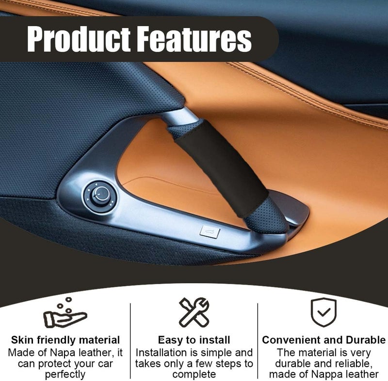 LHDOS 2PCS Car Grab Handle Cover, Anti-Scratch Auto Inner Front Rear Door Pull Handle Cover, PU Leather Door Grip Gloves Protector Auto Interior Decoration Accessories for Car, Truck, SUV (Coffee) - Image 4